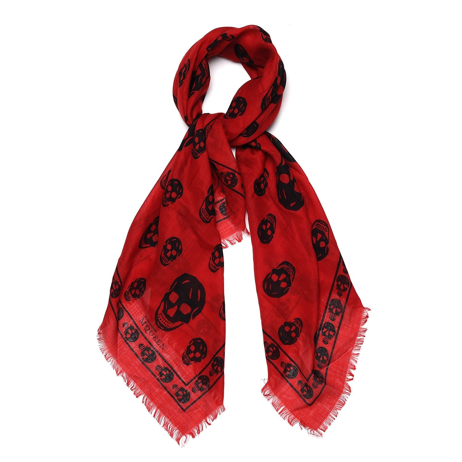 Alexander McQueen Silk Chiffon Skull Scarf Red Black 1 of 5