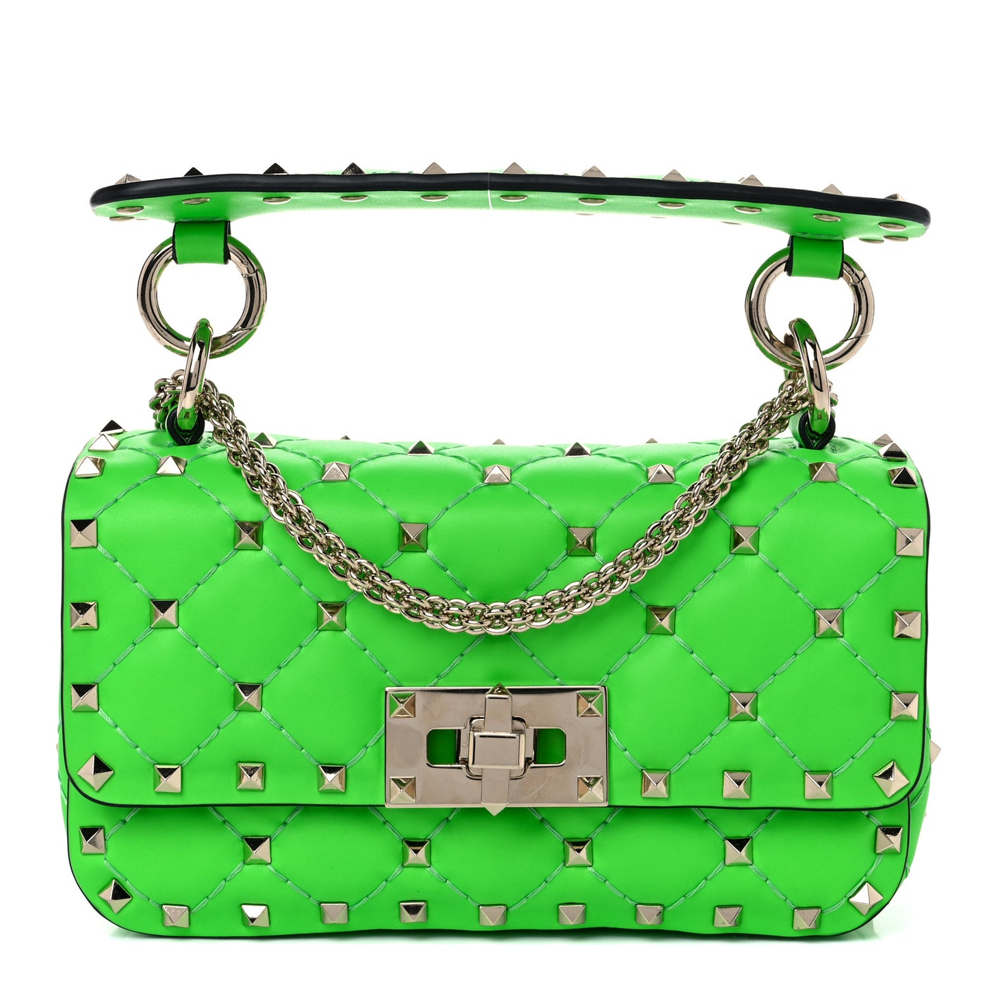 Calfskin Mini Rockstud Spike Shoulder Bag Fluo Green