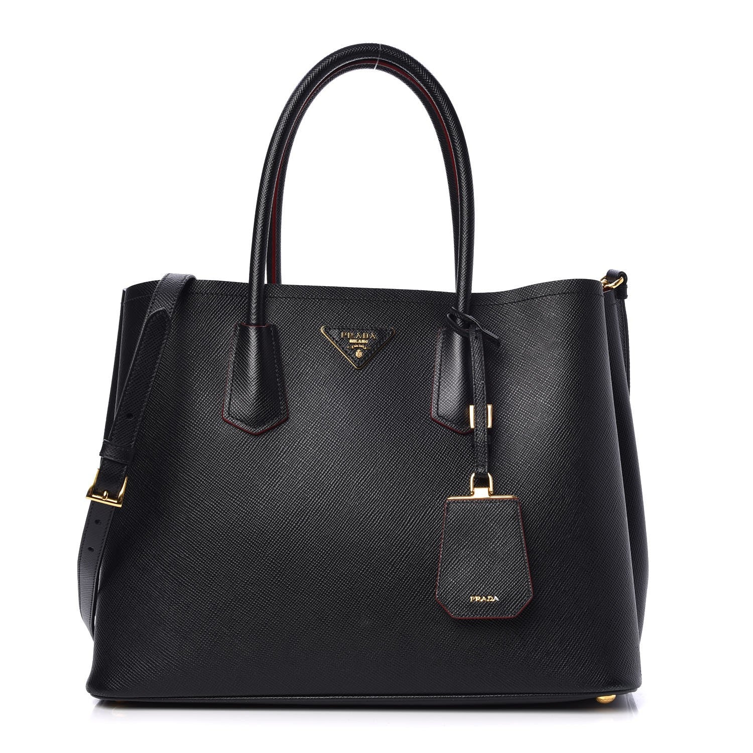 Prada Saffiano Cuir Large Double Bag Black Ciliegia 1 of 8