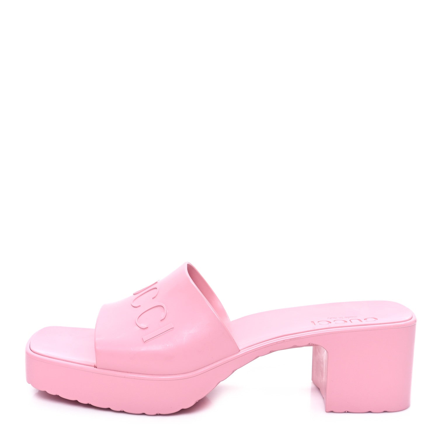Gucci Rubber Gucci Logo Womens Platform 20/60mm Slide Sandals 38 Wild Rose 1 of 10