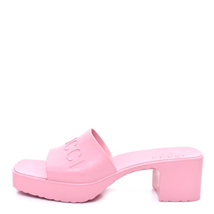 Gucci Rubber Gucci Logo Womens Platform 20/60mm Slide Sandals 38 Wild Rose 1 of 10