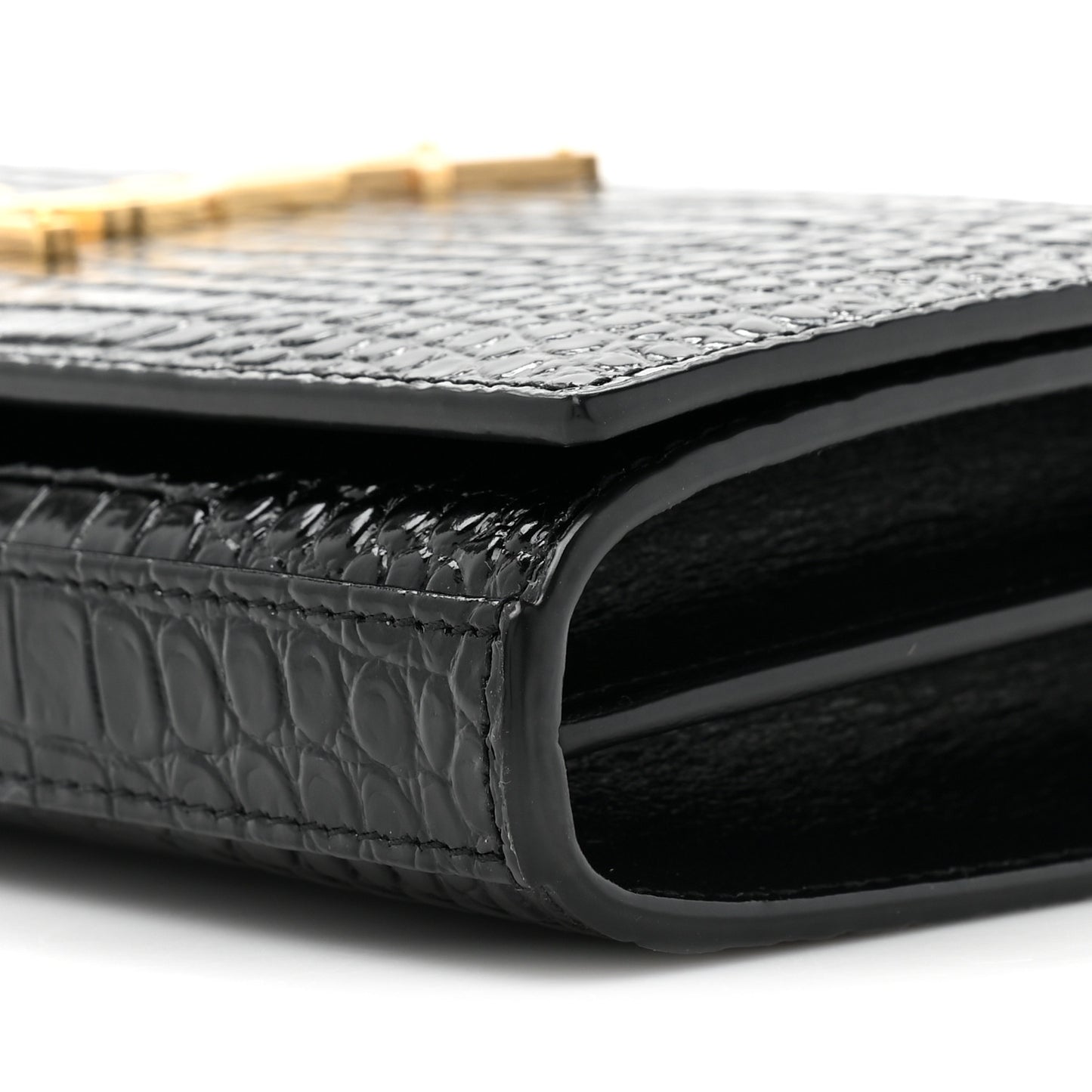 Calfskin Crocodile Embossed Cassandre Wallet On Chain WOC Black