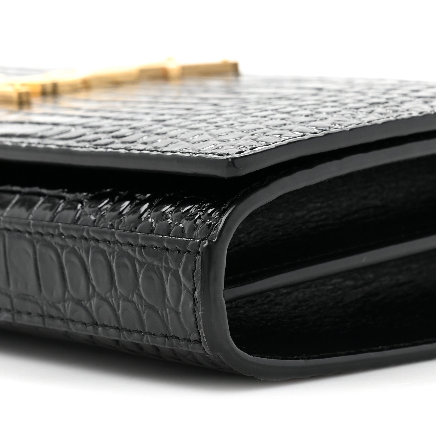 Saint Laurent Calfskin Crocodile Embossed Cassandre Wallet On Chain WOC Black 10 of 12