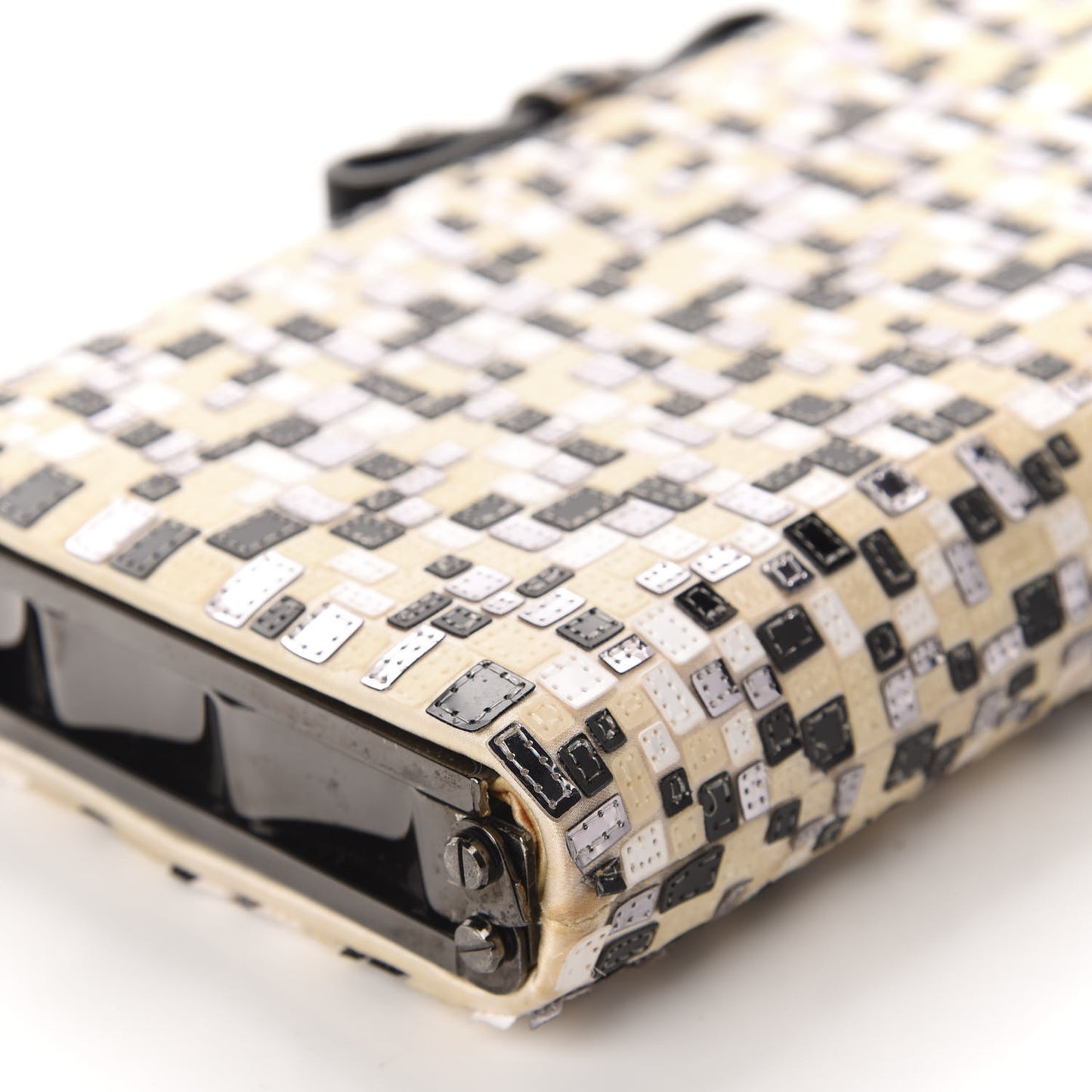 Satin Sequins Mosaique Cleo Clutch Black White