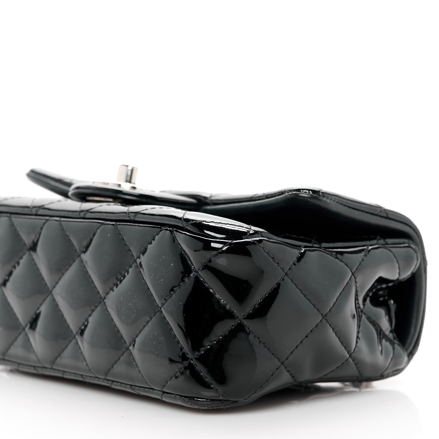 Patent Calfskin Quilted Mini Rectangular Flap Black