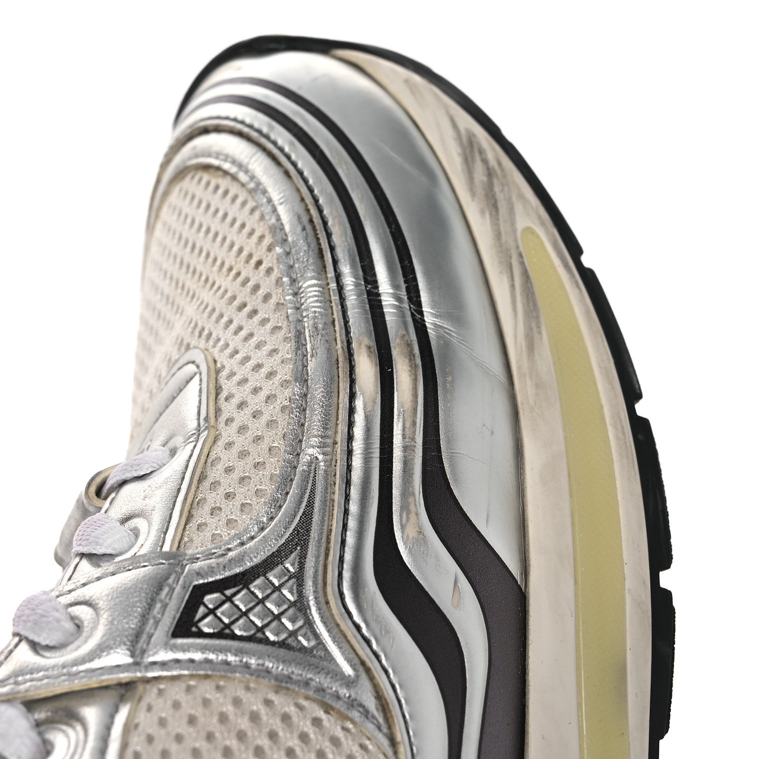 Chanel Fabric Laminated Calfskin Stretch CC Sneakers 39.5 White Silver 14 of 14