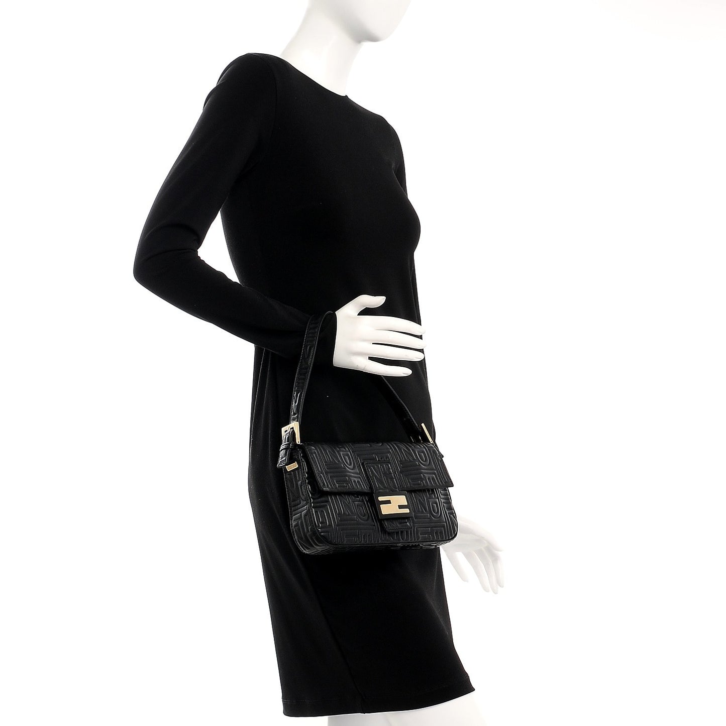 Nappa Logo Embossed Baguette Black
