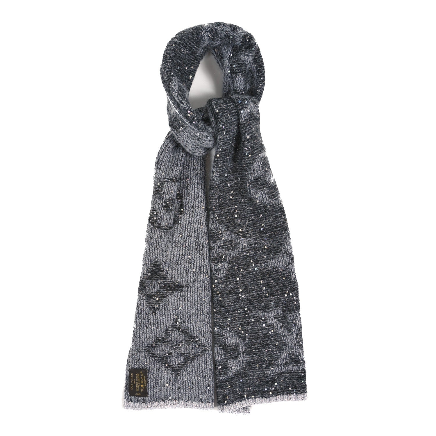 Louis Vuitton Mohair Nylon Cotton Wool Monogram Glitter Sunset Scarf Grey 1 of 3