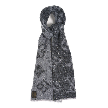 Louis Vuitton Mohair Nylon Cotton Wool Monogram Glitter Sunset Scarf Grey 1 of 3