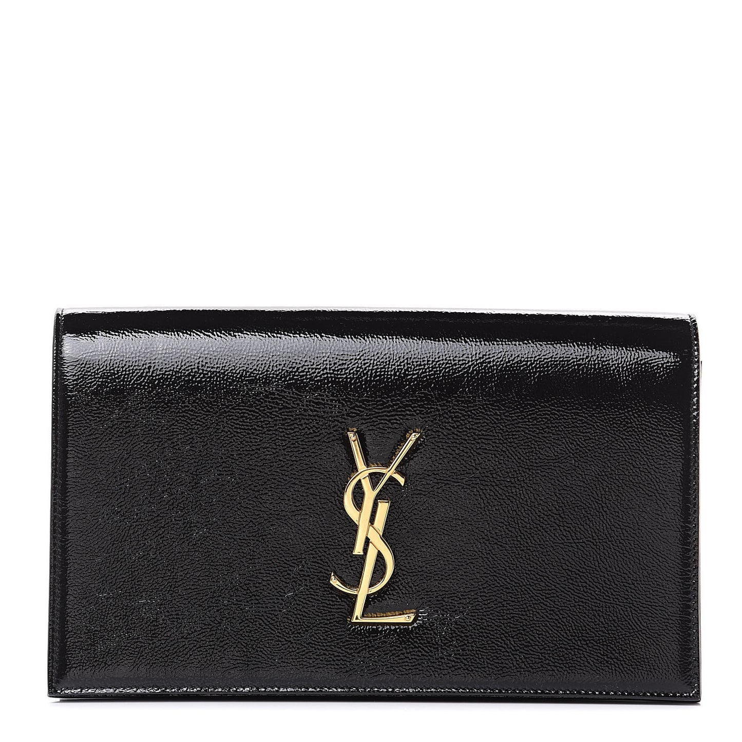 Textured Patent Classic Kate Monogram Clutch Black
