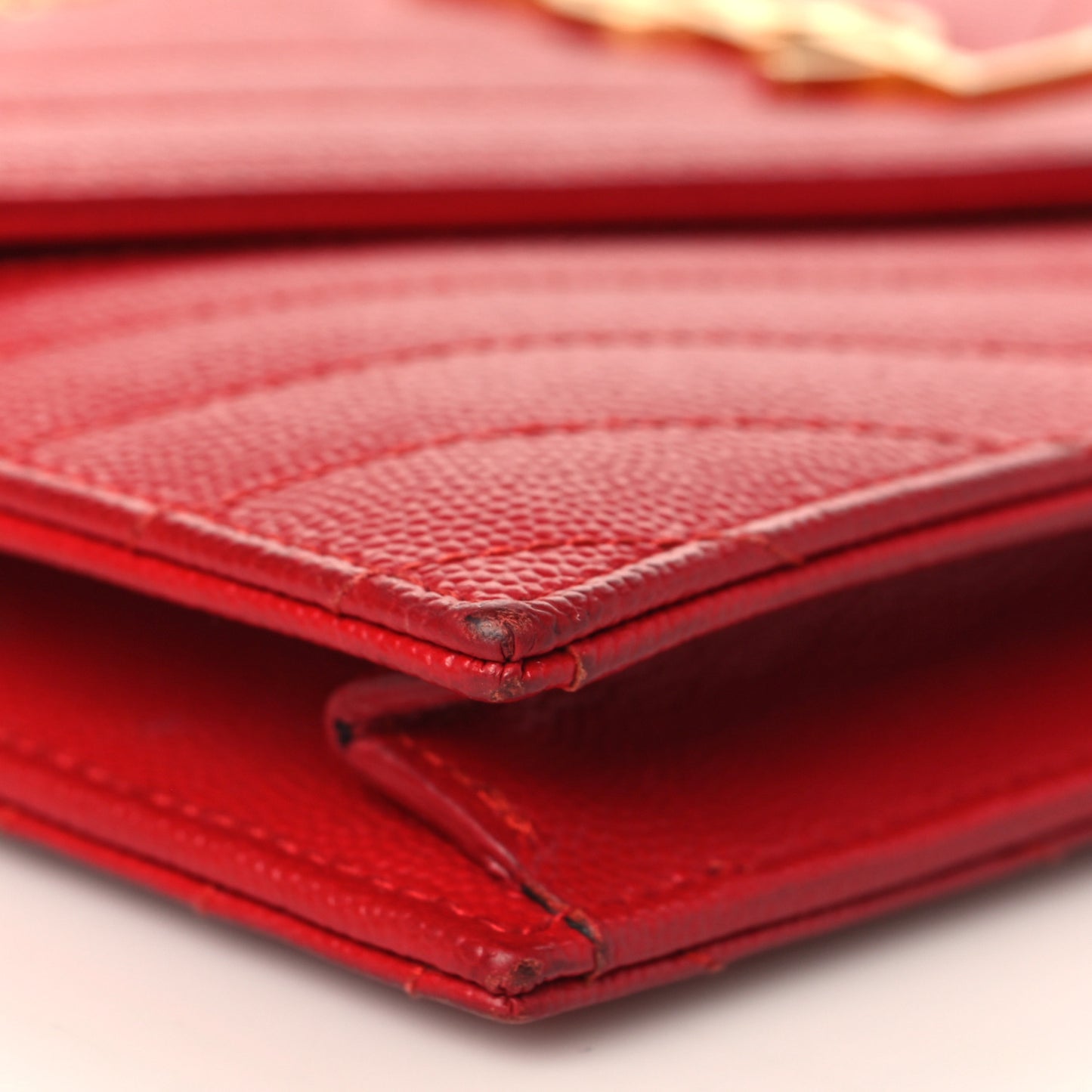 Grain De Poudre Matelasse Chevron Monogram Envelope Chain Wallet Red