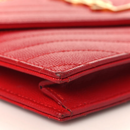 Saint Laurent Grain De Poudre Matelasse Chevron Monogram Envelope Chain Wallet Red 7 of 9