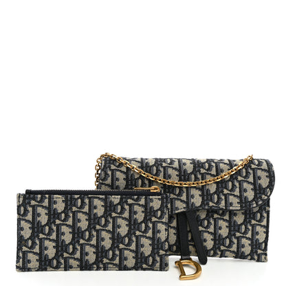 Christian Dior Oblique Saddle Chain Long Wallet Blue 3 of 12