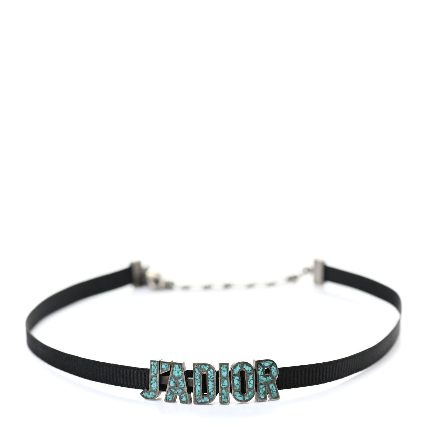 Grosgrain Ribbon Turquoise J'Adior Logo Choker Necklace Black