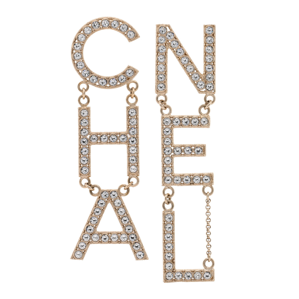 Crystal Cha-Nel Logo Drop Earrings Gold