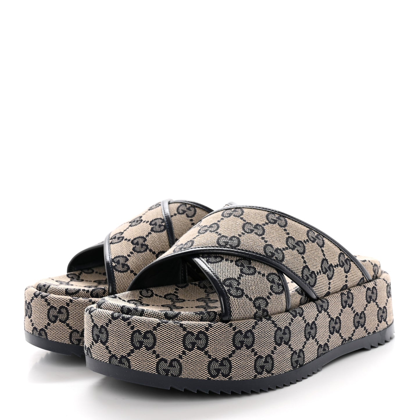 Monogram Criss Cross Platform Slide Sandals 36 Beige Blue