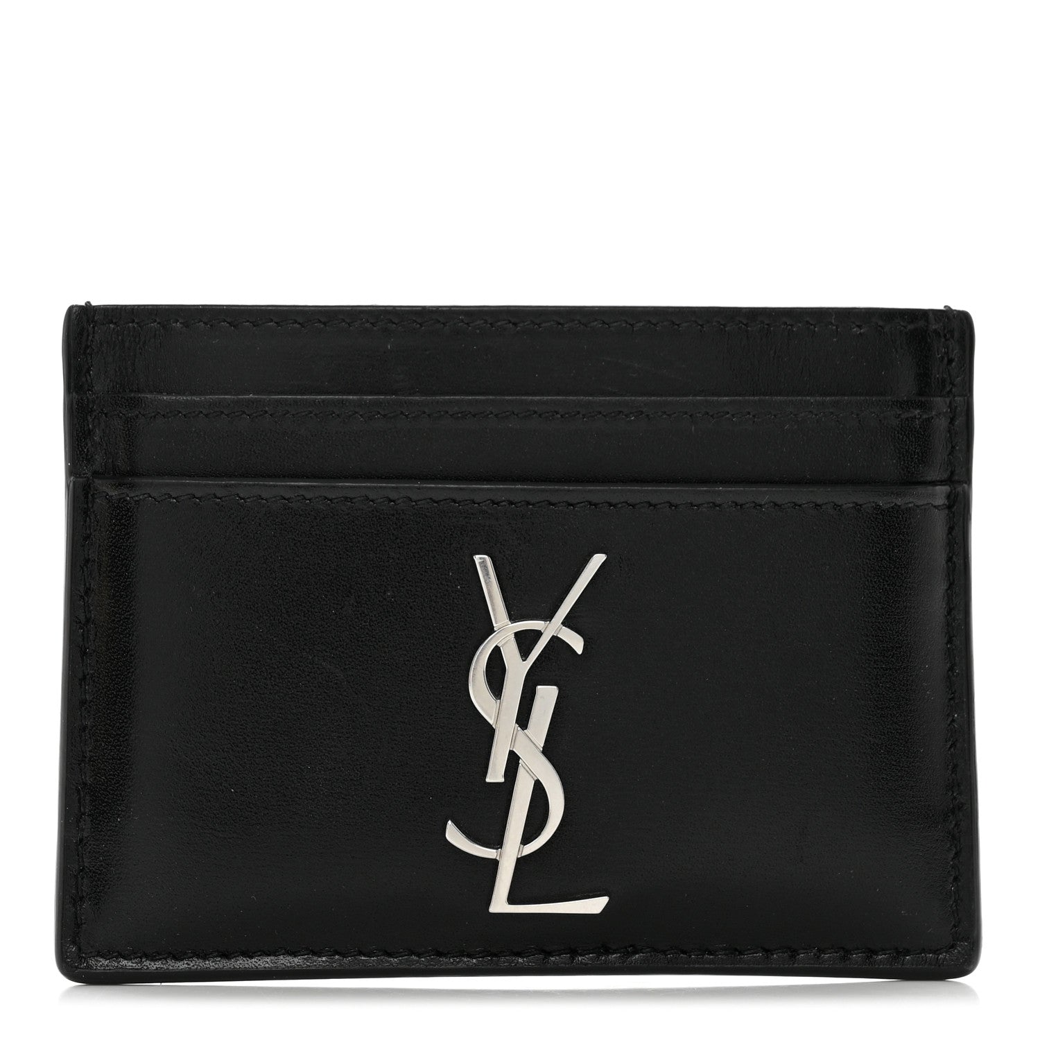 Saint Laurent Calfskin Monogram Credit Card Case Black 1 of 12