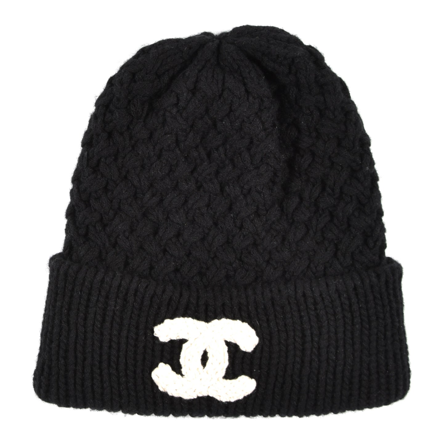 Wool Cashmere CC Beanie Hat Black White