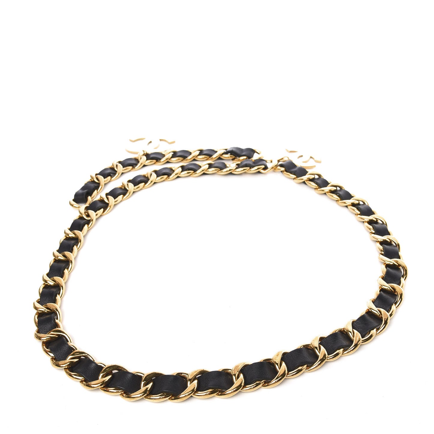 Lambskin Chain CC Medallion Belt Black Gold