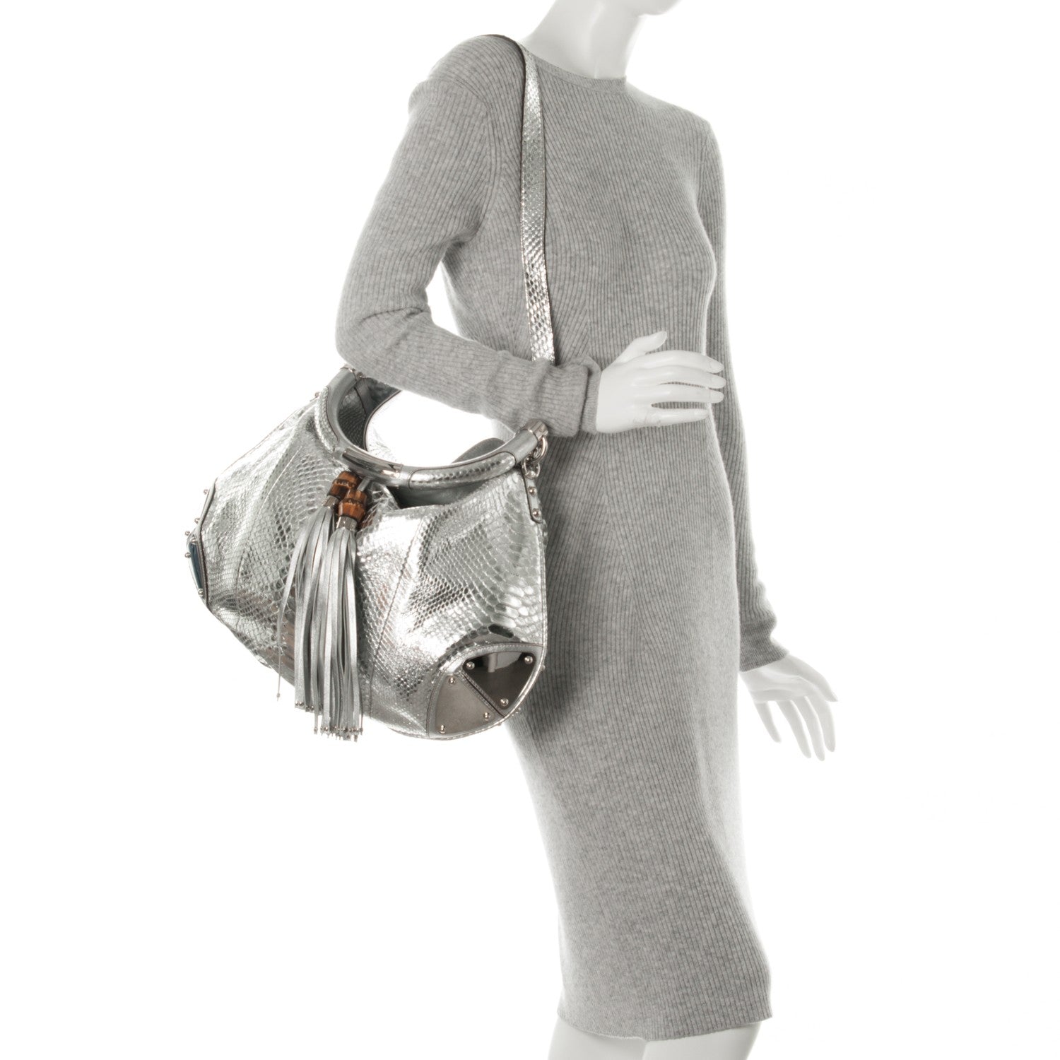 Gucci Python Large Indy Top Handle Hobo Silver 3 of 8