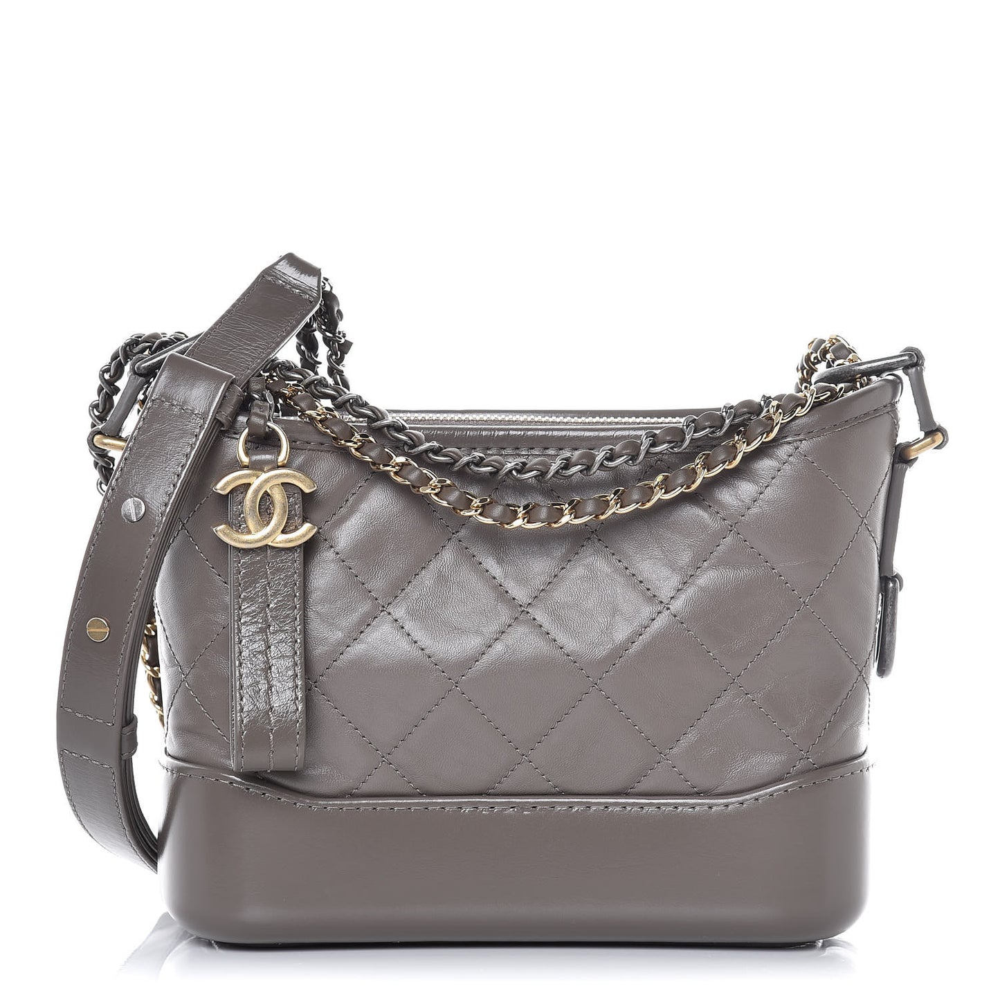 Aged Calfskin Quilted Small Gabrielle Hobo Grey