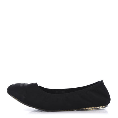 Chanel Fabric CC Elastic Cap Toe Ballerina Flats 38 Black Silver 1 of 8