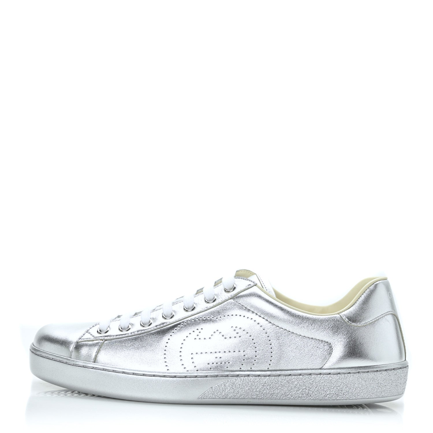 Gucci Metallic Nappa Interlocking G Perforated Mens Ace Sneakers 8 Argento 1 of 8