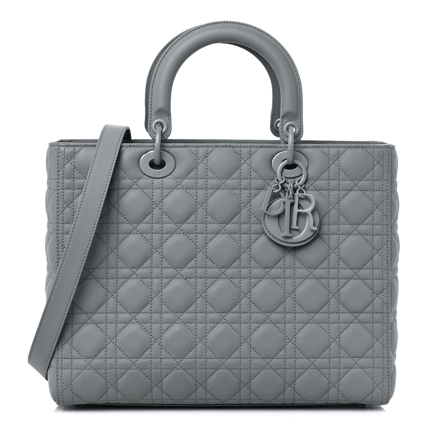 Ultra Matte Calfskin Cannage Large Lady Dior Grey Stone