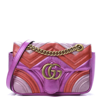 Gucci Metallic Calfskin Matelasse Mini GG Marmont Shoulder Bag Fuchsia 1 of 10