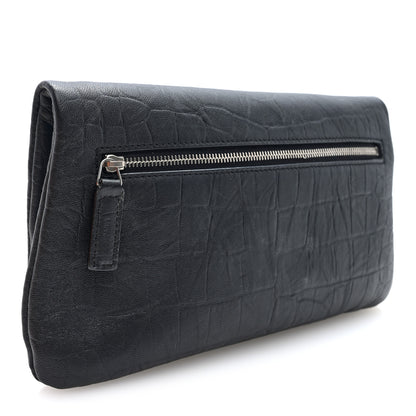 Saint Laurent Calfskin Crocodile Embossed West Hollywood Monogram Fold Over Clutch Black 3 of 6