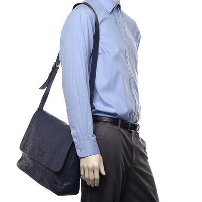 Gucci Guccissima Medium Flap Messenger Bag Blue 2 of 13