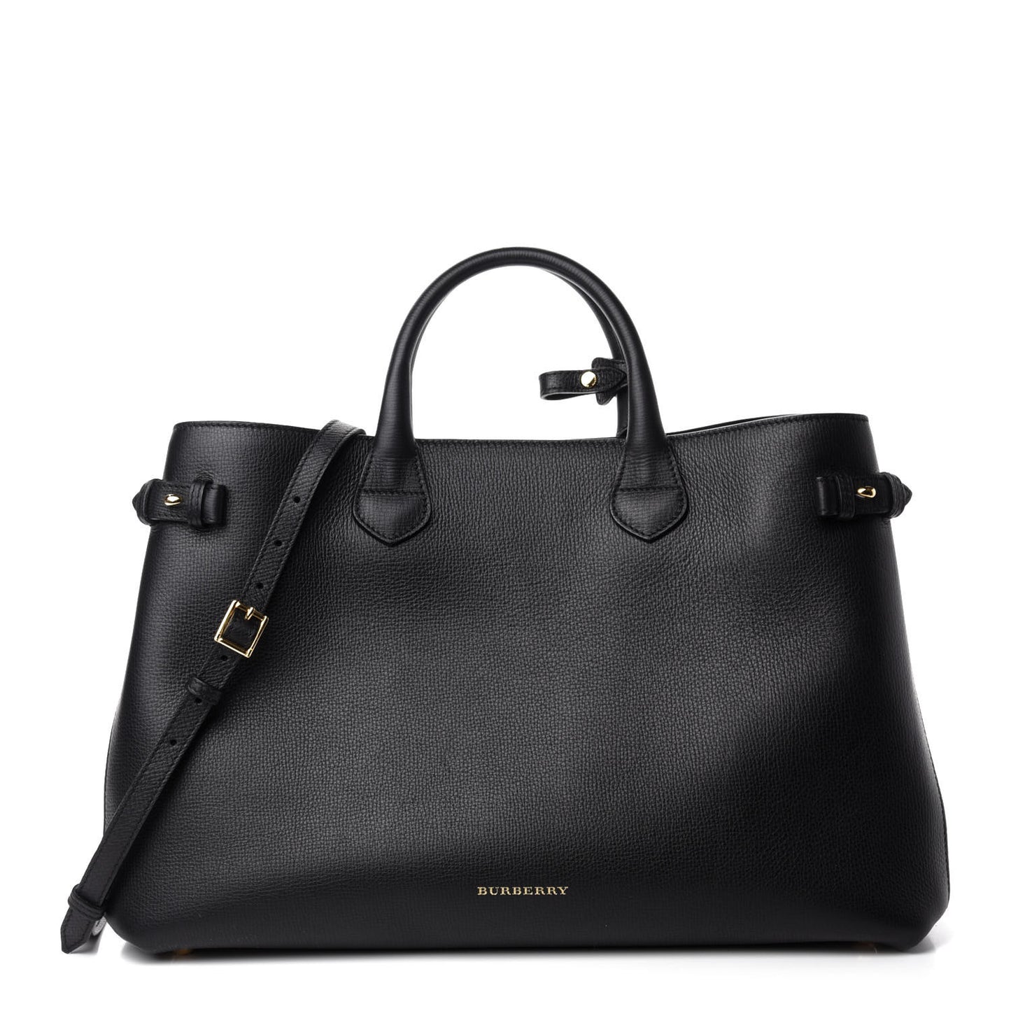 Grainy Calfskin House Check Large Banner Tote Black