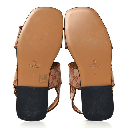Gucci Canvas GG Monogram Mens Slingback Flat Sandals 9 Beige Ruggine Cuir 7 of 10