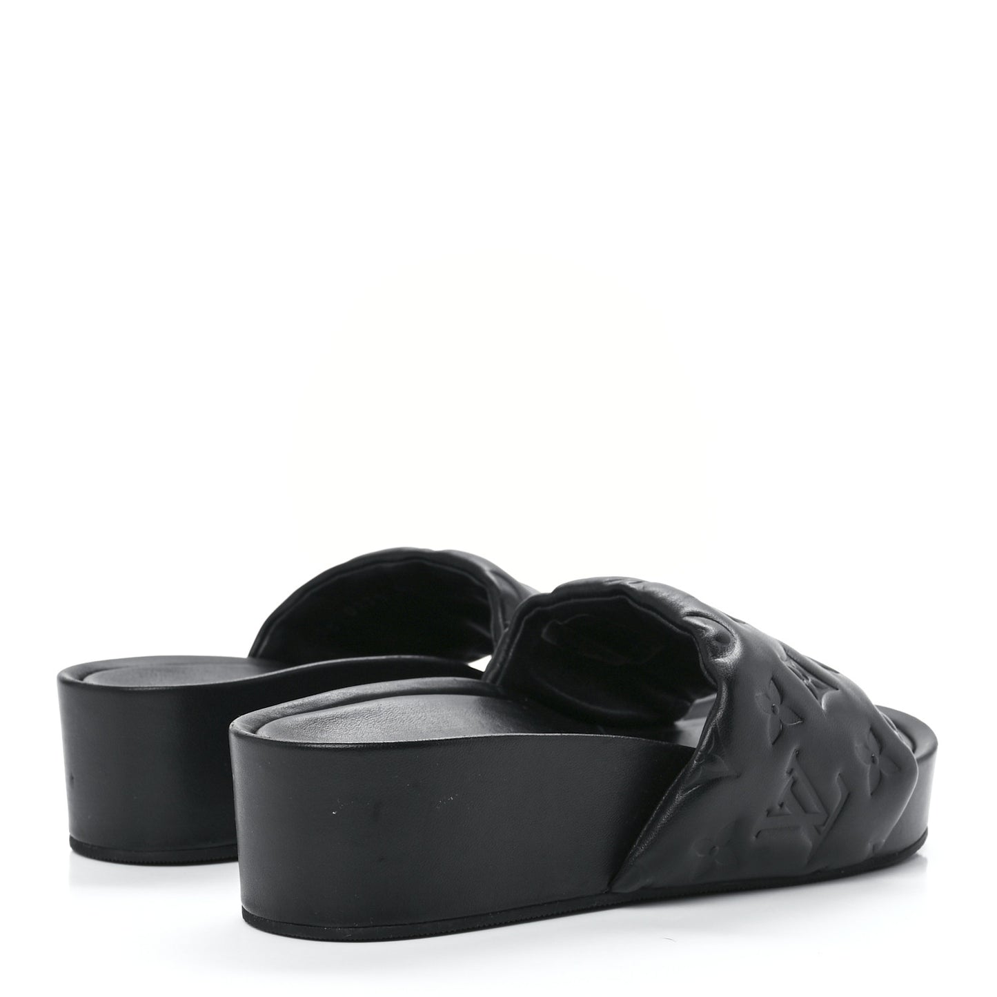 Lambskin Embossed Monogram Jumbo Flatform Mule Sandals 35 Black