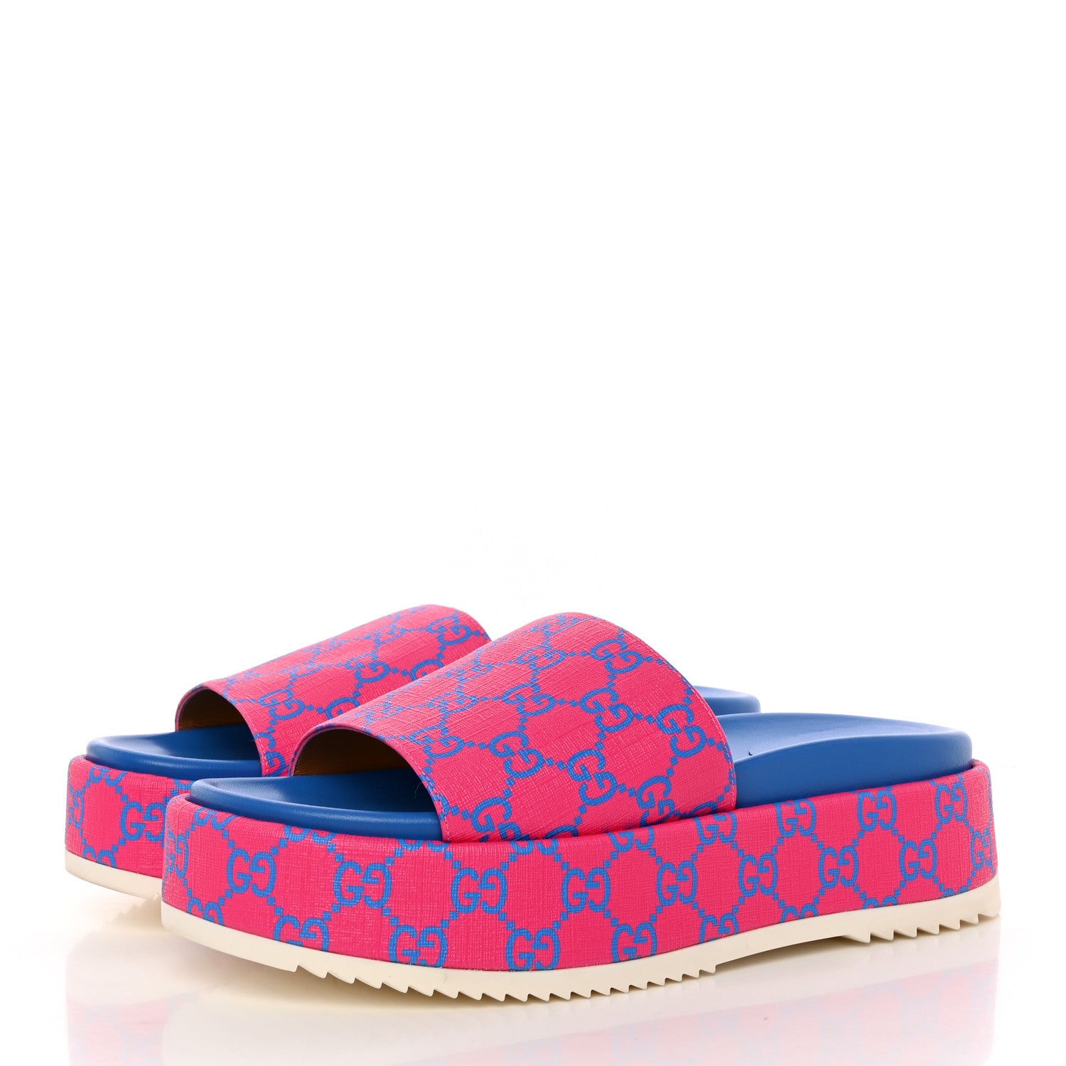 Gucci GG Supreme Joy Monogram Angelina Platform Slide Sandals 39.5 Fuxia Blue 3 of 12