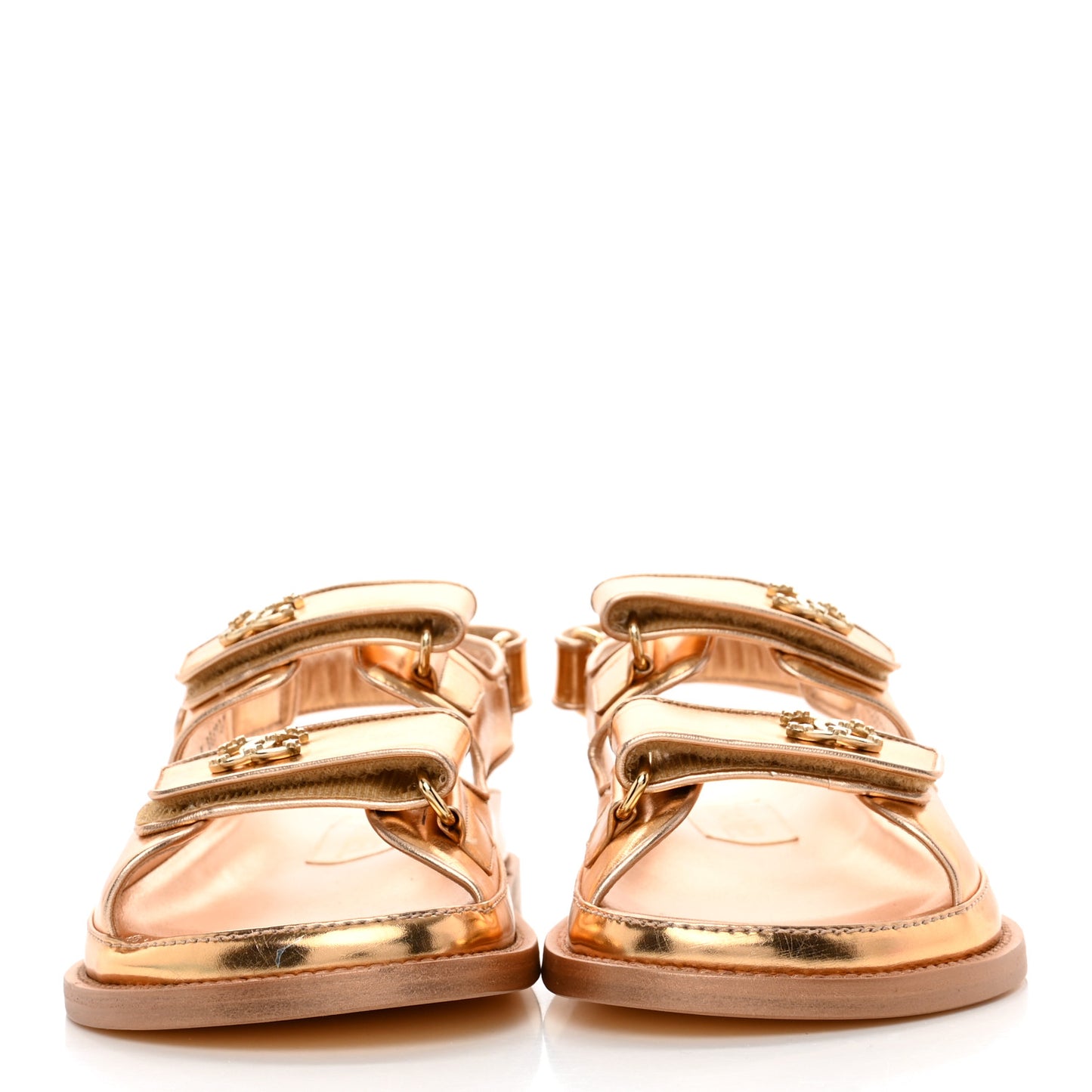 Metallic Laminated Calfskin Velcro Dad Sandals 38 Golden