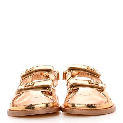 Chanel Metallic Laminated Calfskin Velcro Dad Sandals 38 Golden 2 of 12