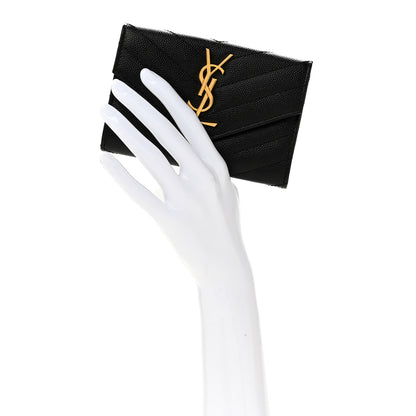 Saint Laurent Grain De Poudre Matelasse Chevron Small Monogram Envelope Wallet Black 2 of 8
