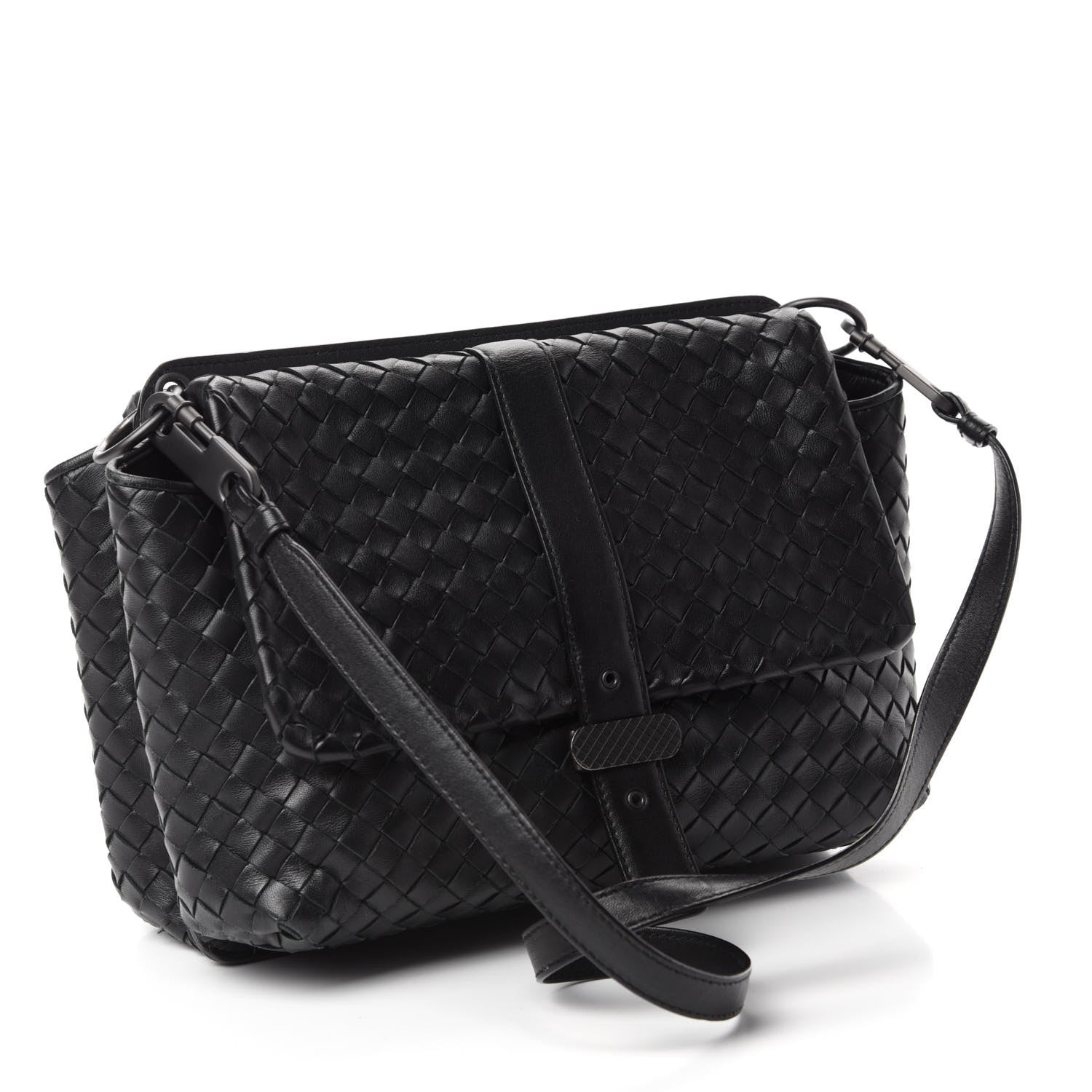 Bottega Veneta Nappa Intrecciato Flap Shoulder Bag Black 3 of 12