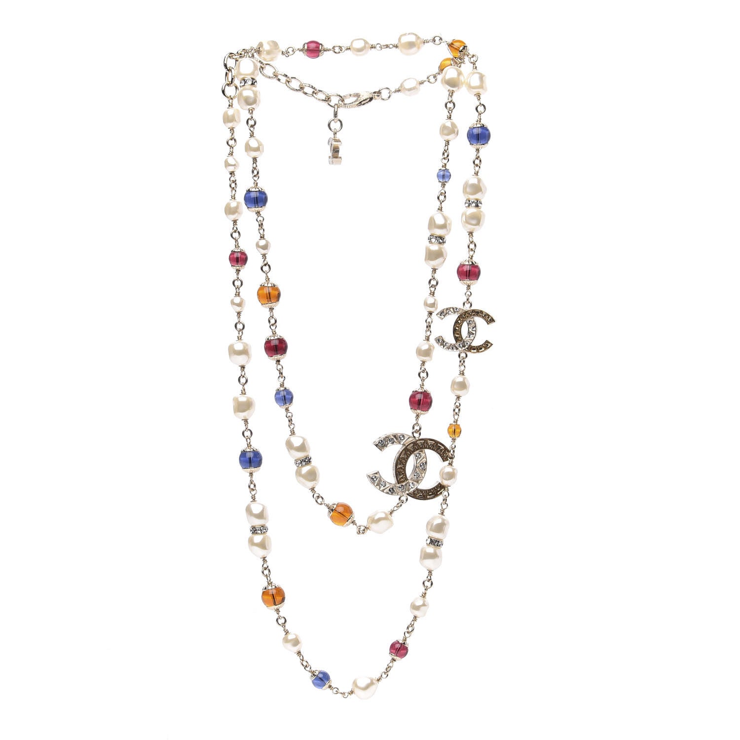 Chanel Pearl Beaded Crystal CC Long Necklace Gold Multi 3 of 7