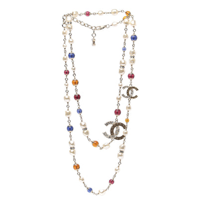 Chanel Pearl Beaded Crystal CC Long Necklace Gold Multi 3 of 7