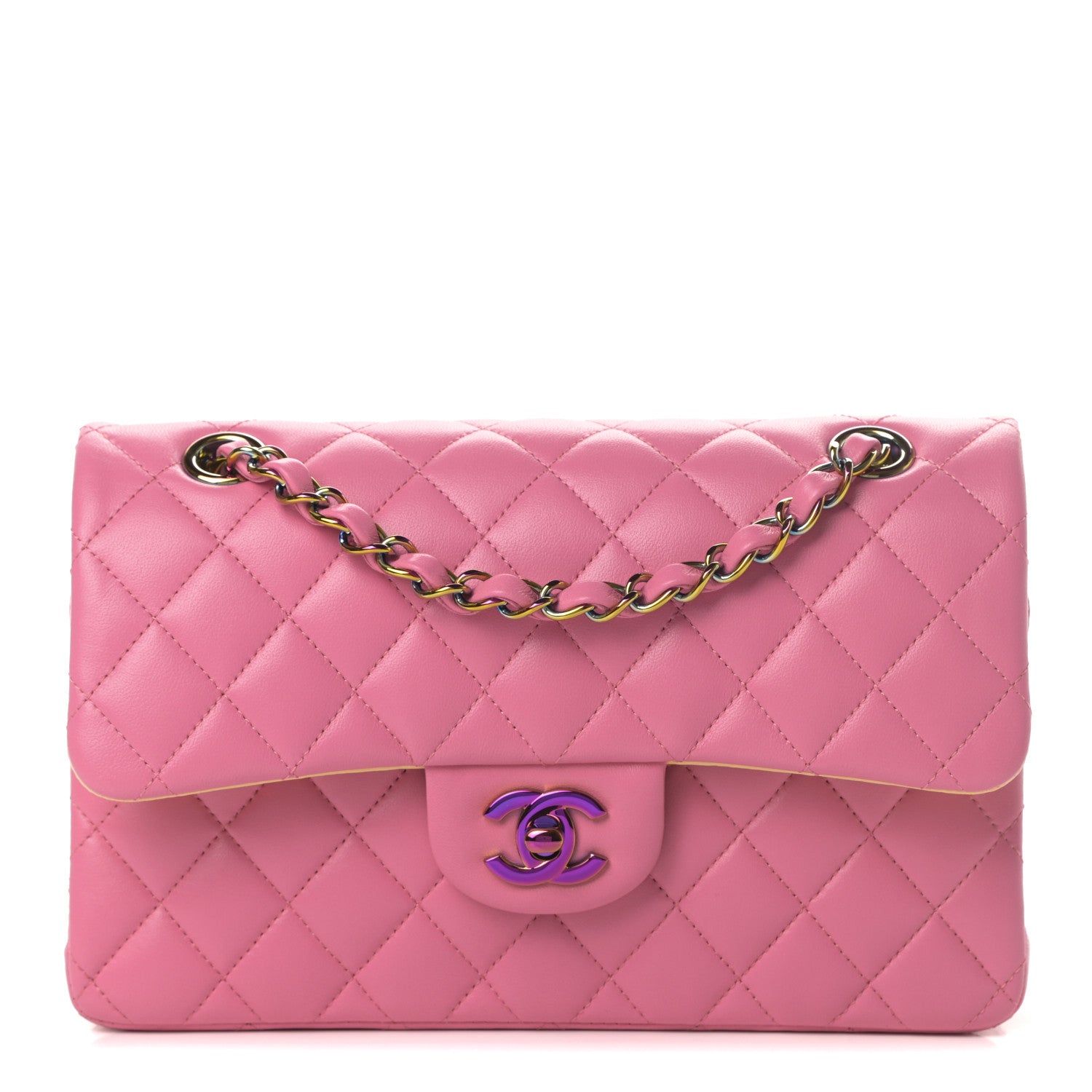 Chanel Lambskin Quilted Small Double Flap Pink Yellow 1 of 12