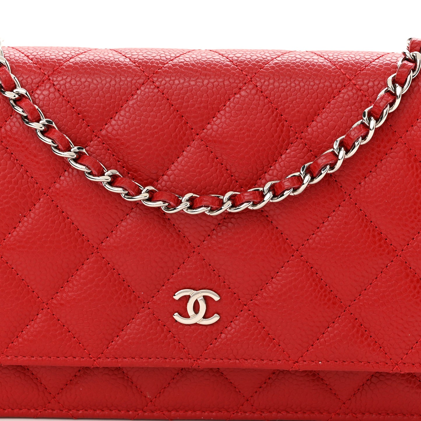 Caviar Quilted Wallet On Chain WOC Dark Red