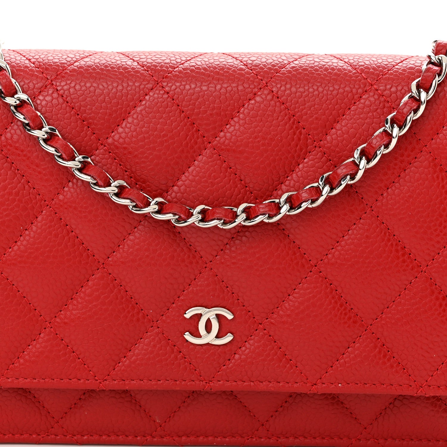 Chanel Caviar Quilted Wallet On Chain WOC Dark Red 10 of 12