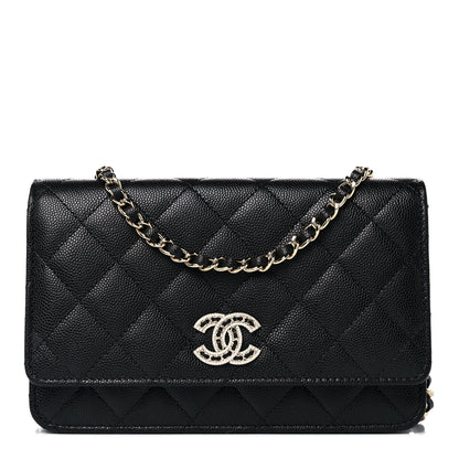 Chanel Caviar Quilted Crystal CC Wallet On Chain WOC Black 1 of 10