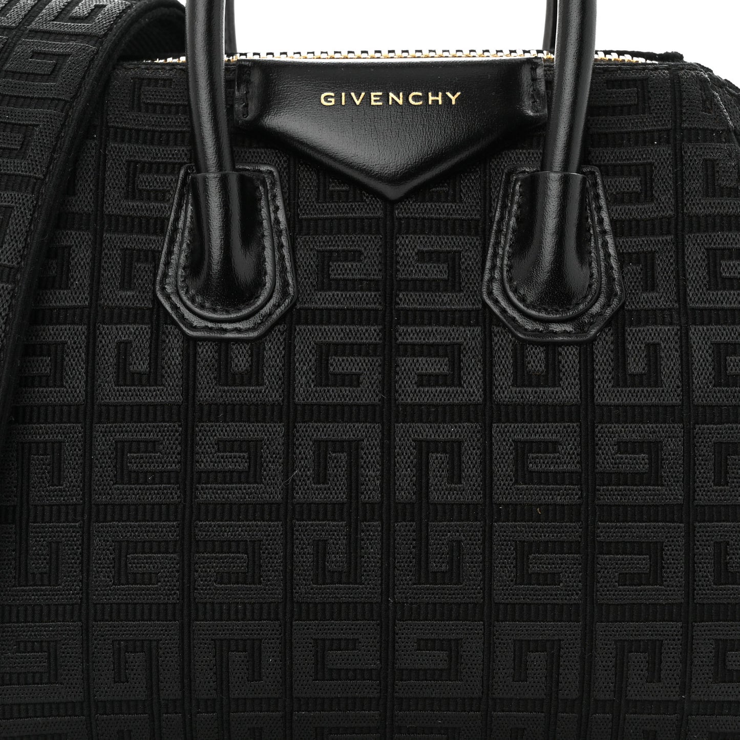 Canvas Jacquard Embroidered Calfskin 4G Mini Antigona Black