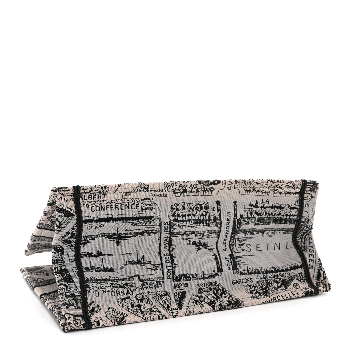 Canvas Embroidered Medium Plan De Paris Book Tote Grey Black