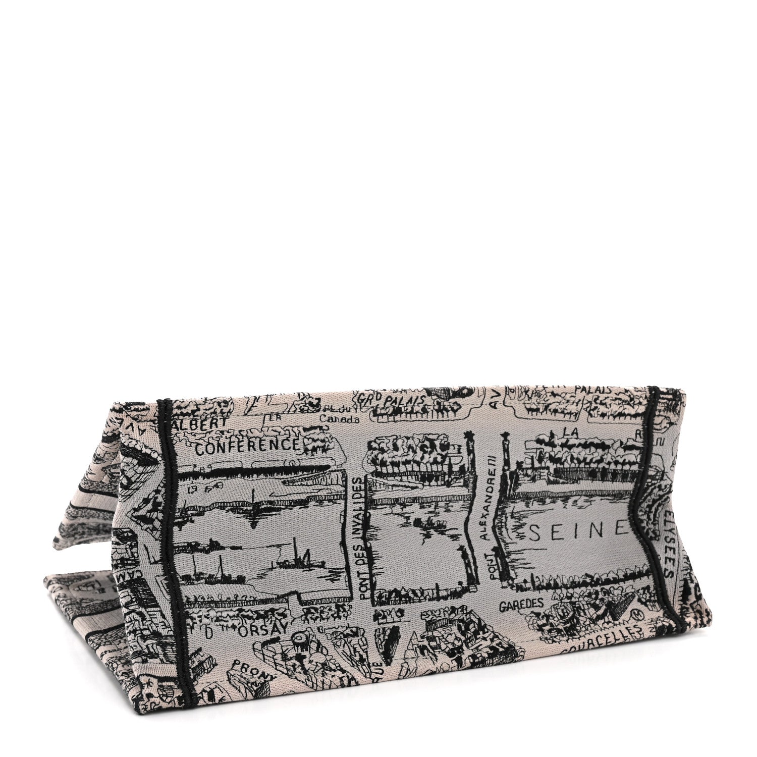 Christian Dior Canvas Embroidered Medium Plan De Paris Book Tote Grey Black 4 of 13