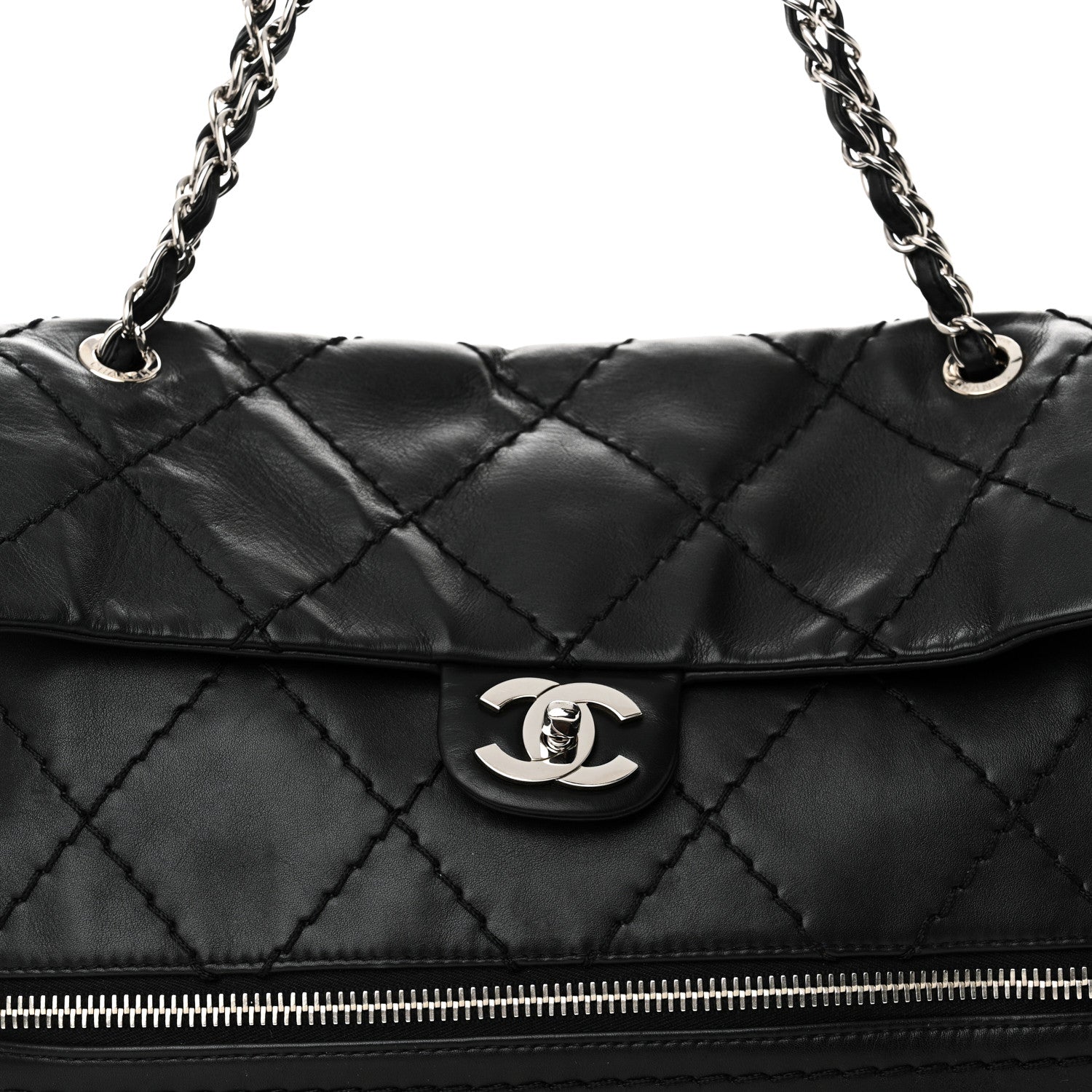Chanel Calfskin Stitched Large Expandable Flap Bag Black 9 of 11