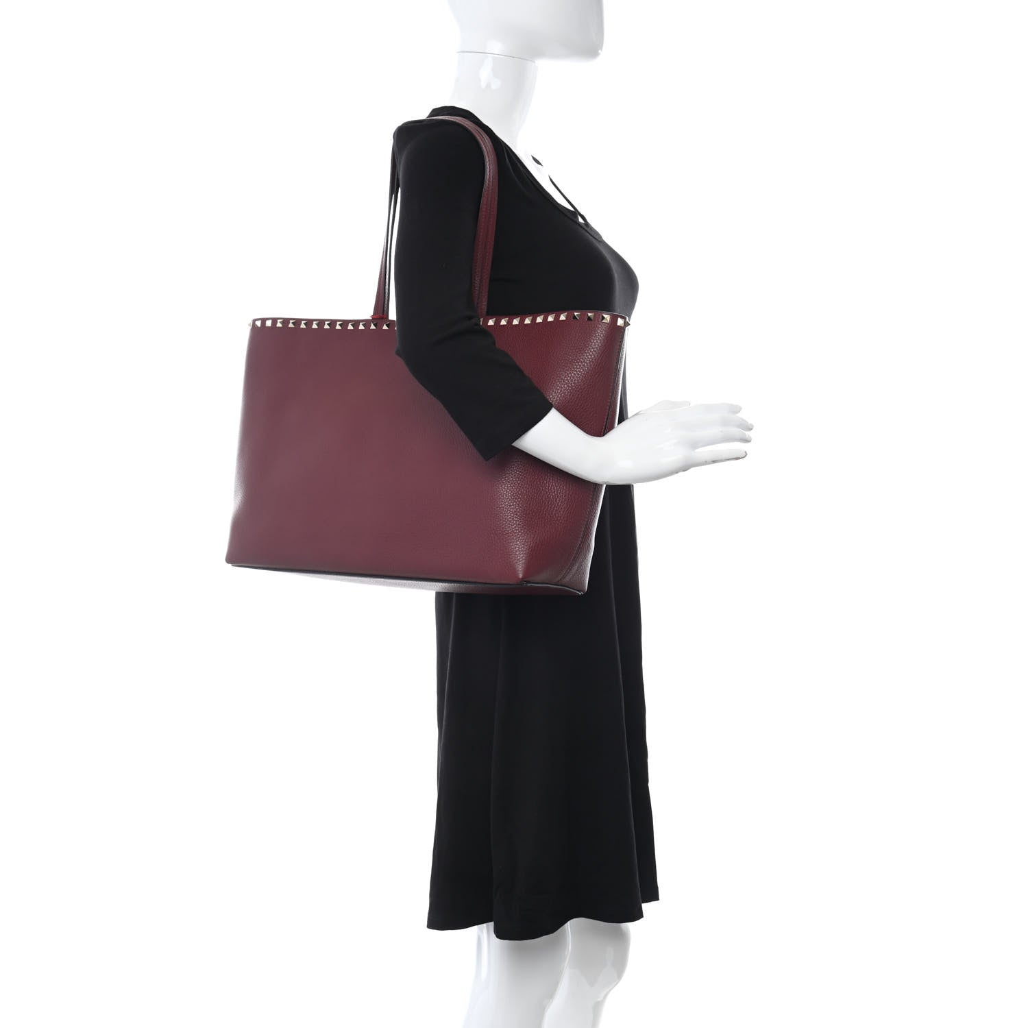 Valentino Garavani Grained Calfskin Small Rockstud Shoulder Tote Rubin 2 of 9